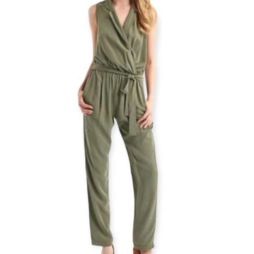 GAP Olive Green Sleeveless Belted Waist Jumpsuit